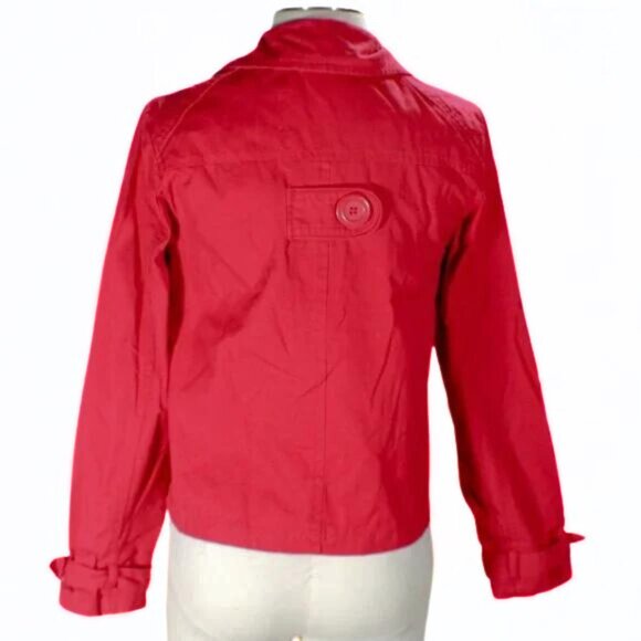 Y2K Classic Red Cotton Light Jacket Double-Breasted Large Acrylic Buttons - Picture 6 of 8